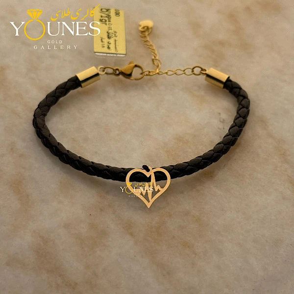 دستبند چرم ضربان قلب طلا